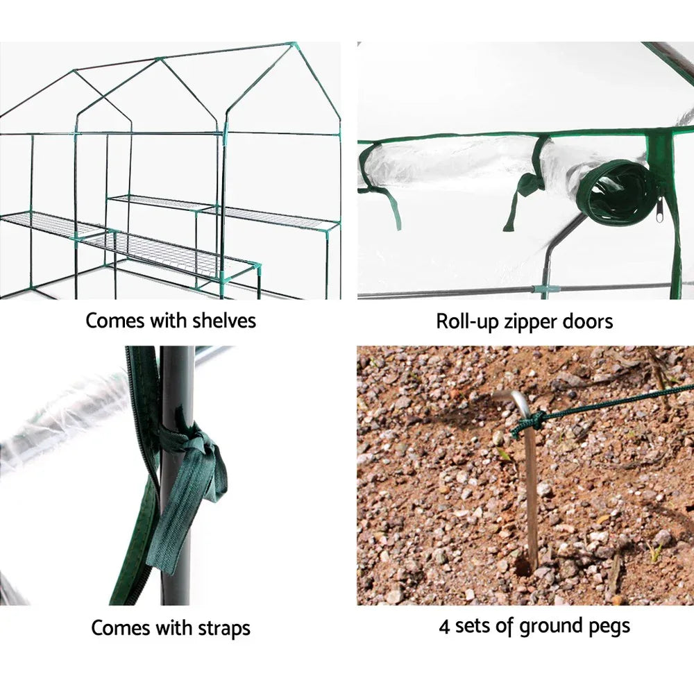 Green Fingers Greenhouse 1.2x1.9x1.9M Walk in Green House Tunnel Clear Garden Shed 4 Shelves - Mekamart Australia