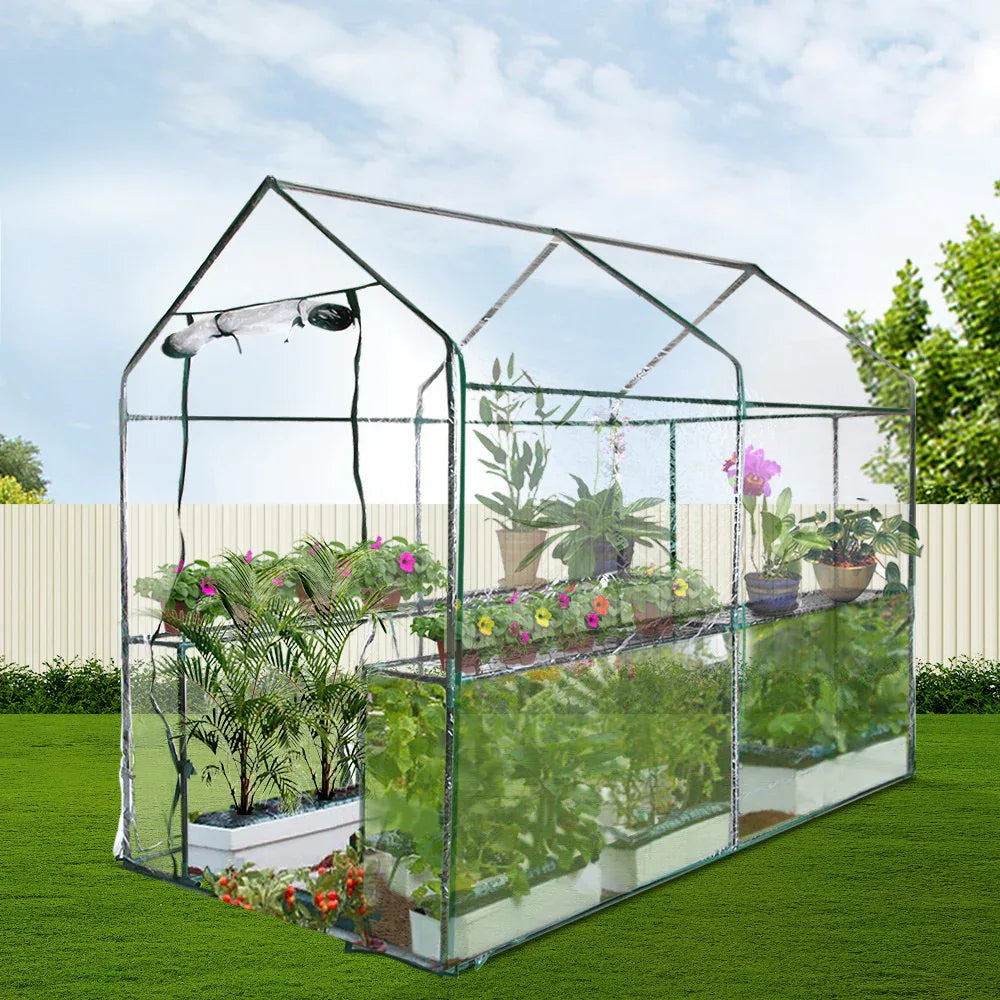 Green Fingers Greenhouse 1.2x1.9x1.9M Walk in Green House Tunnel Clear Garden Shed 4 Shelves - Mekamart Australia