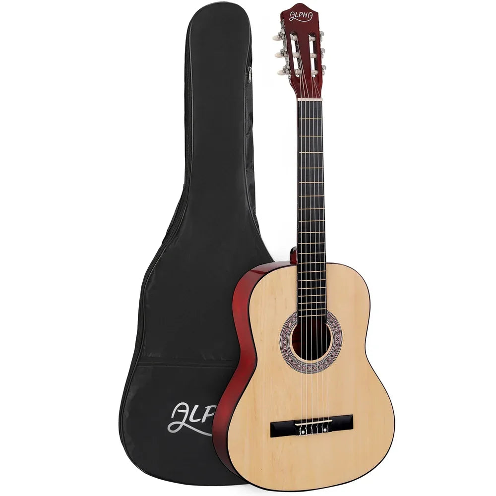 Alpha 39 Inch Classical Guitar Wooden Body Nylon String Beginner Gift Natural - Mekamart Australia