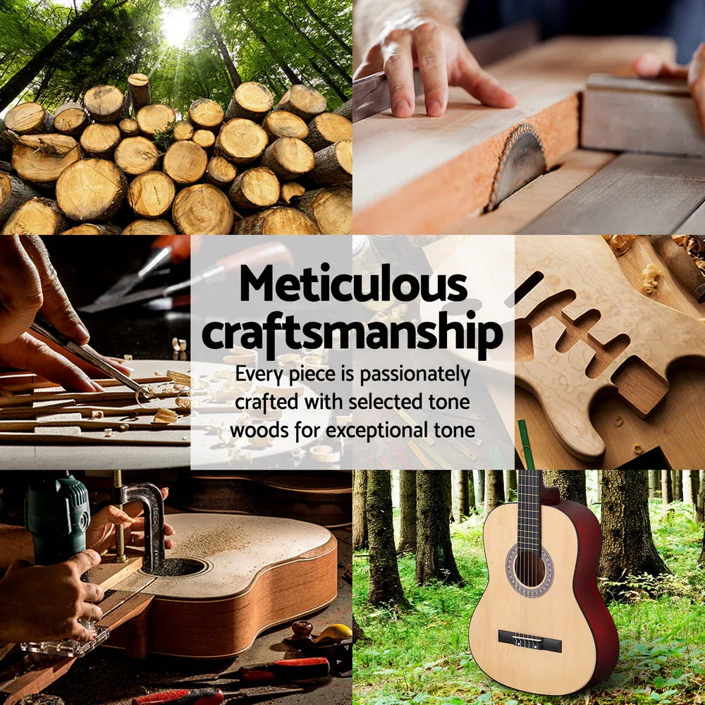 Alpha 39 Inch Classical Guitar Wooden Body Nylon String Beginner Gift Natural - Mekamart Australia
