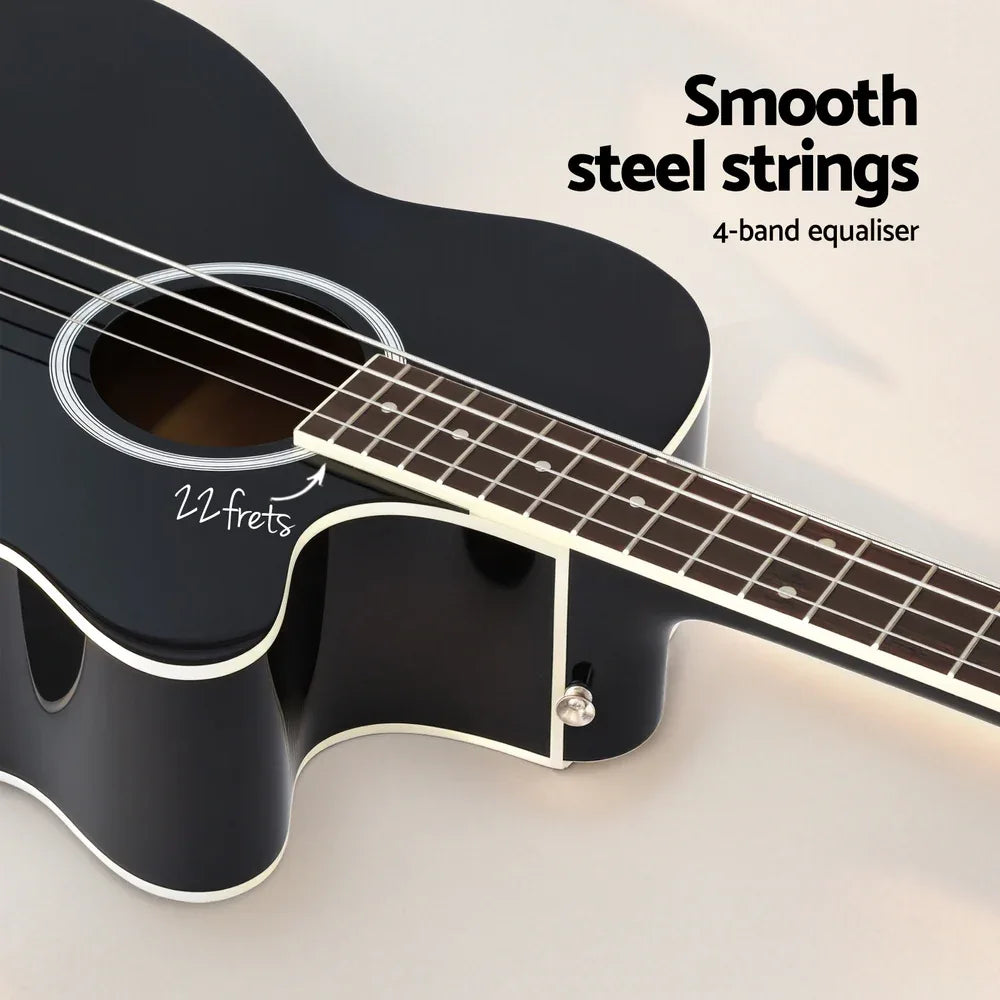 Alpha 43" Acoustic Bass Guitar Black 4-Band EQ - Mekamart Australia