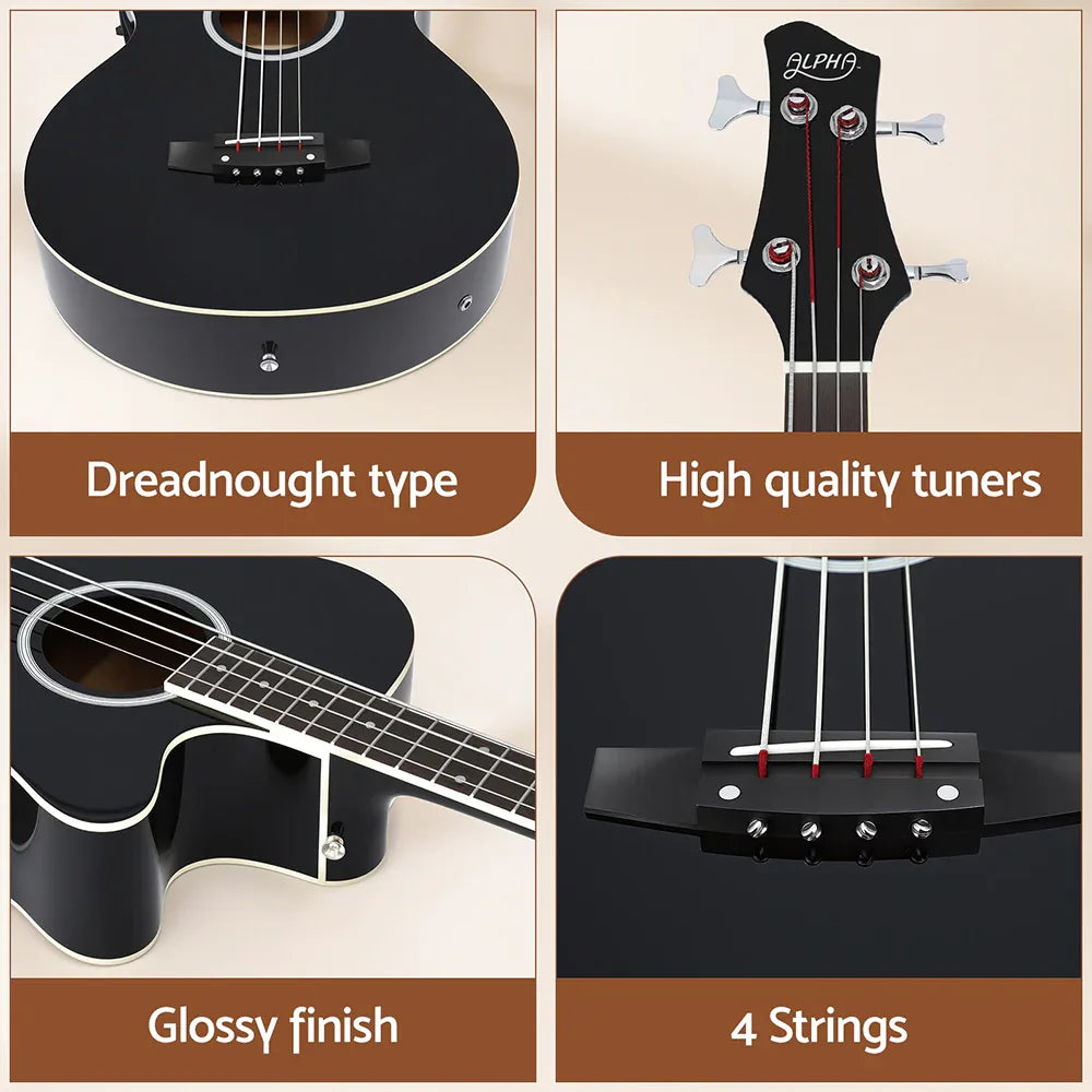 Alpha 43" Acoustic Bass Guitar Black 4-Band EQ - Mekamart Australia