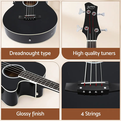 Alpha 43" Acoustic Bass Guitar Black 4-Band EQ - Mekamart Australia
