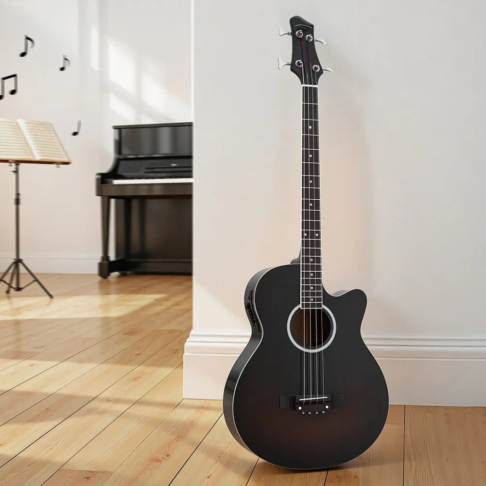 Alpha 43" Acoustic Bass Guitar Black 4-Band EQ - Mekamart Australia