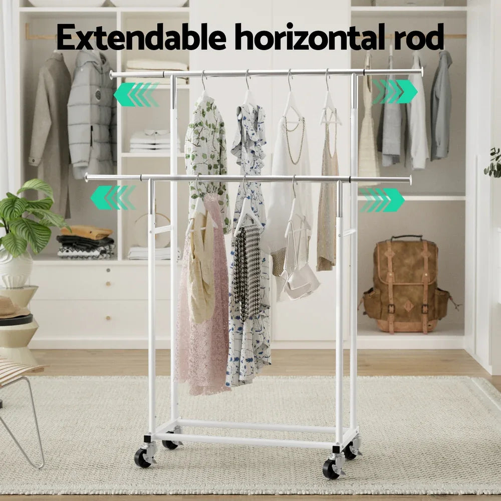Artiss Clothes Rack Double Rod Airer Rail Coat Stand Adjustable Hanger - Mekamart Australia