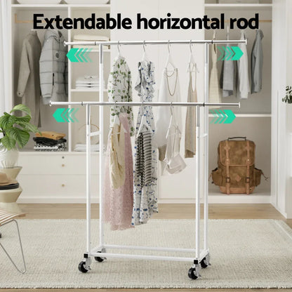 Artiss Clothes Rack Double Rod Airer Rail Coat Stand Adjustable Hanger - Mekamart Australia