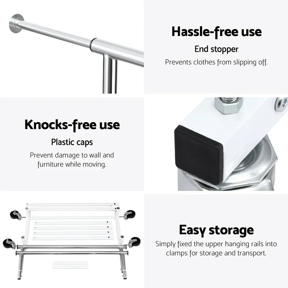 Artiss Clothes Rack Double Rod Airer Rail Coat Stand Adjustable Hanger - Mekamart Australia
