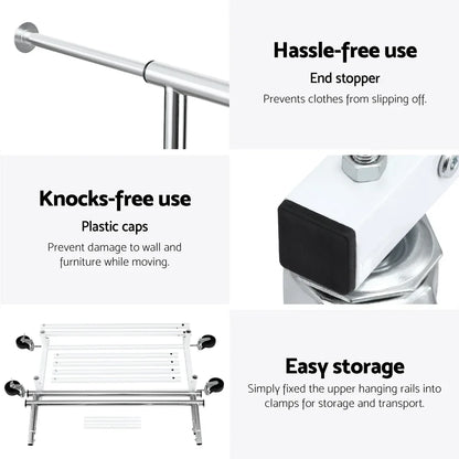 Artiss Clothes Rack Double Rod Airer Rail Coat Stand Adjustable Hanger - Mekamart Australia