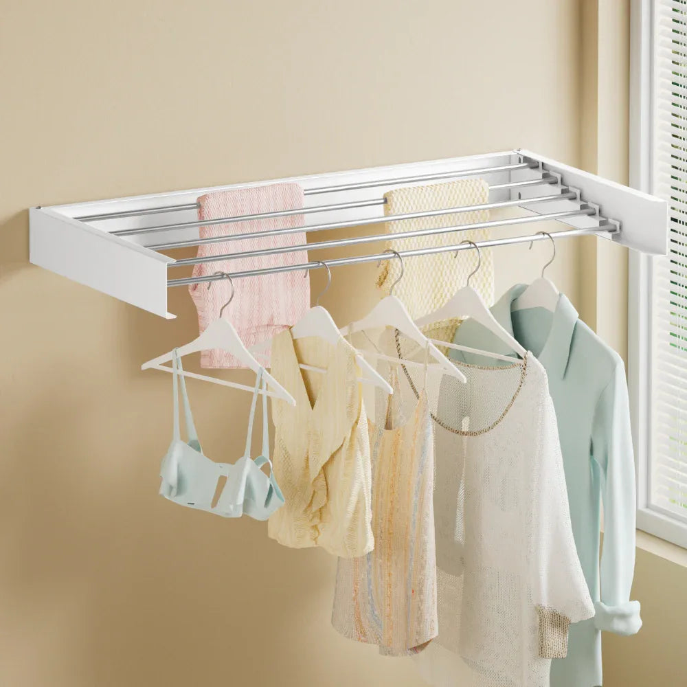 Artiss Clothes Rack Wall Mounted Airer Foldable White - Mekamart Australia