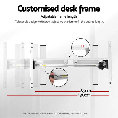 Artiss Electric Standing Desk Frame Only Height Adjustable 70KG Load White - Mekamart Australia