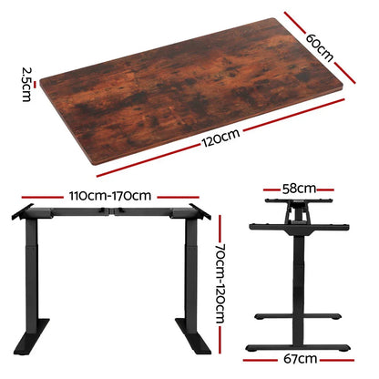 Artiss Standing Desk Motorised Dual Motor Rustic Brwon 120CM - Mekamart Australia