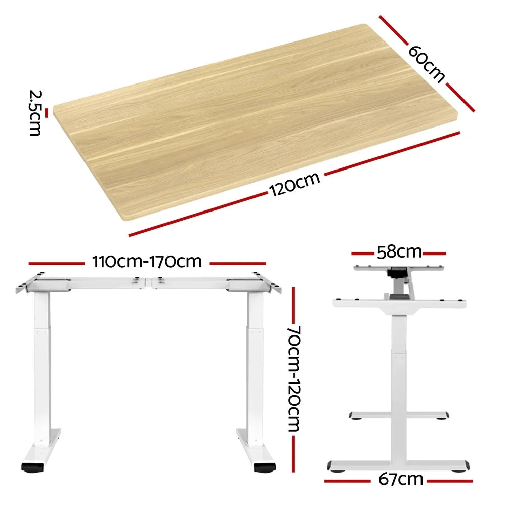 Artiss Standing Desk Motorised Dual Motor 120CM White Oak - Mekamart Australia