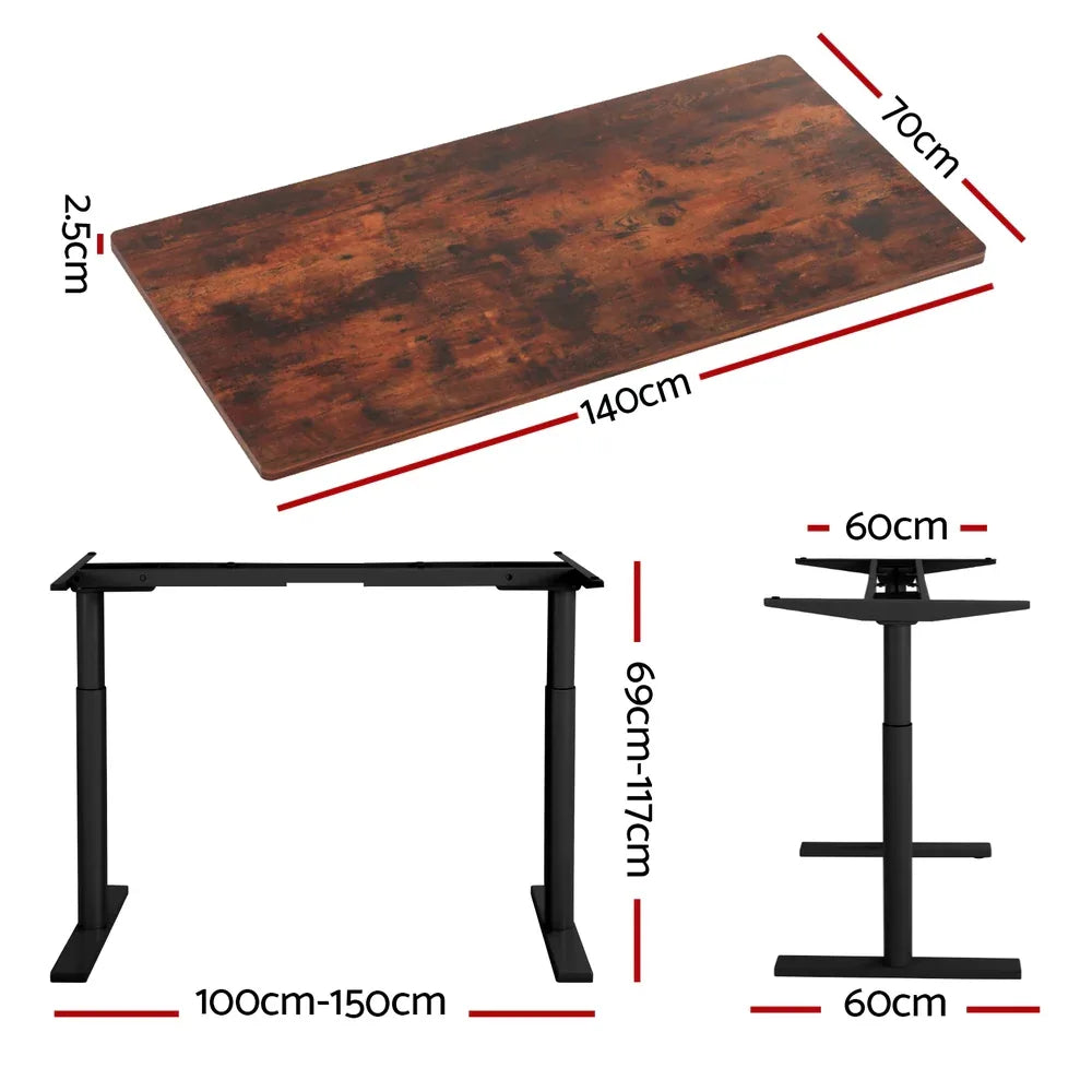 Artiss Standing Desk Motorised Electric Dual Motor Rustic Brown 140CM - Mekamart Australia