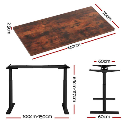 Artiss Standing Desk Motorised Electric Dual Motor Rustic Brown 140CM - Mekamart Australia
