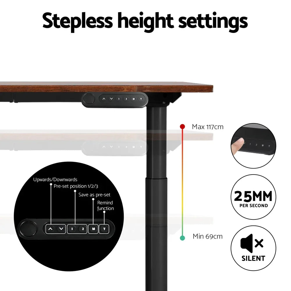 Artiss Standing Desk Motorised Electric Dual Motor Rustic Brown 140CM - Mekamart Australia