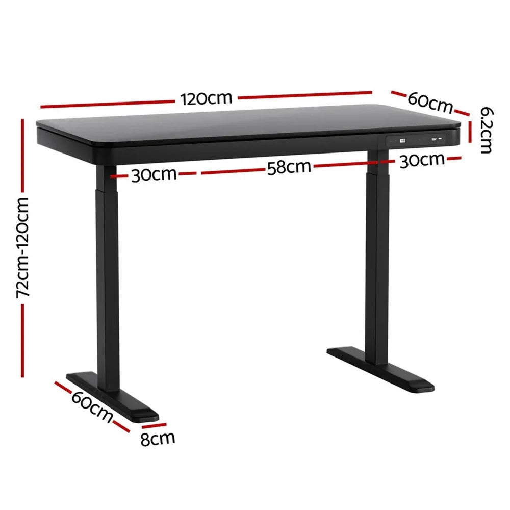 Artiss Standing Desk Motorised Electric Motor Drawer 120CM Black - Mekamart Australia