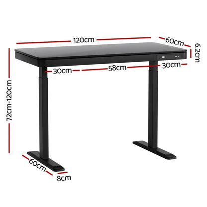 Artiss Standing Desk Motorised Electric Motor Drawer 120CM Black - Mekamart Australia
