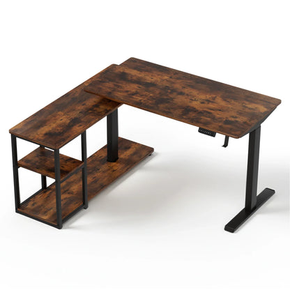 Artiss Electric Standing Desk Adjustable Motorised 120CM L Shaped Rustic Brown - Mekamart Australia
