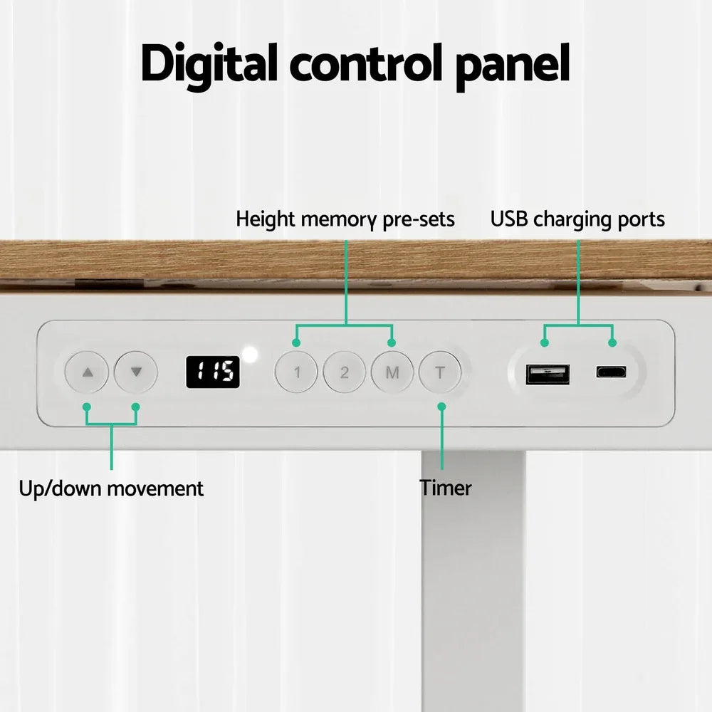 Artiss Standing Desk Motorised Electric Dual Motor Draw 120CM Oak - Mekamart Australia
