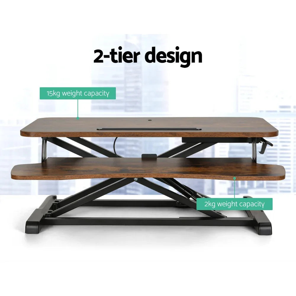 Artiss Standing Desk Riser Height Adjustable Rustic Brown 80CM - Mekamart Australia