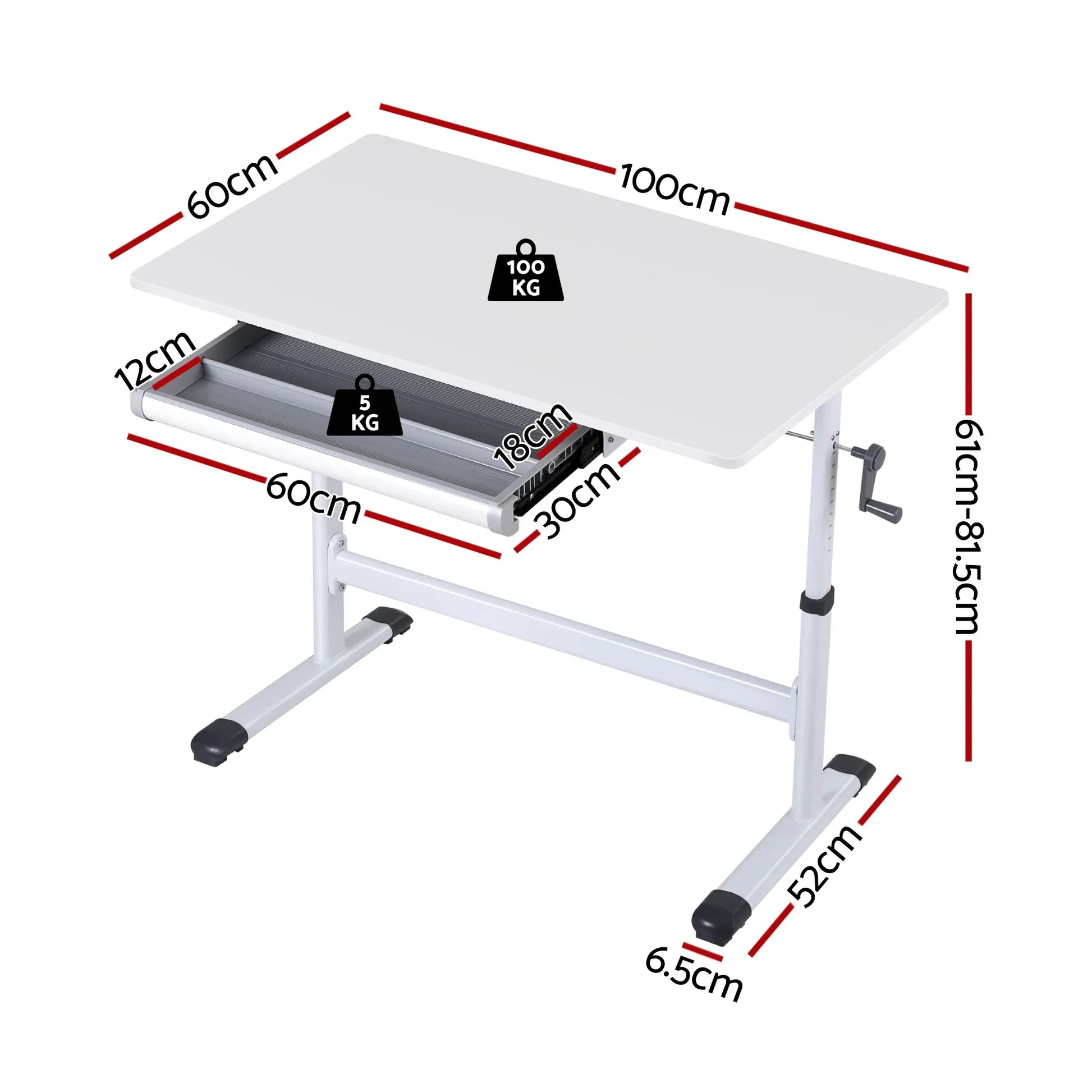 Artiss Manual Standing Desk Height Adjustable Workstation Computer Desks Study 100CM White - Mekamart Australia