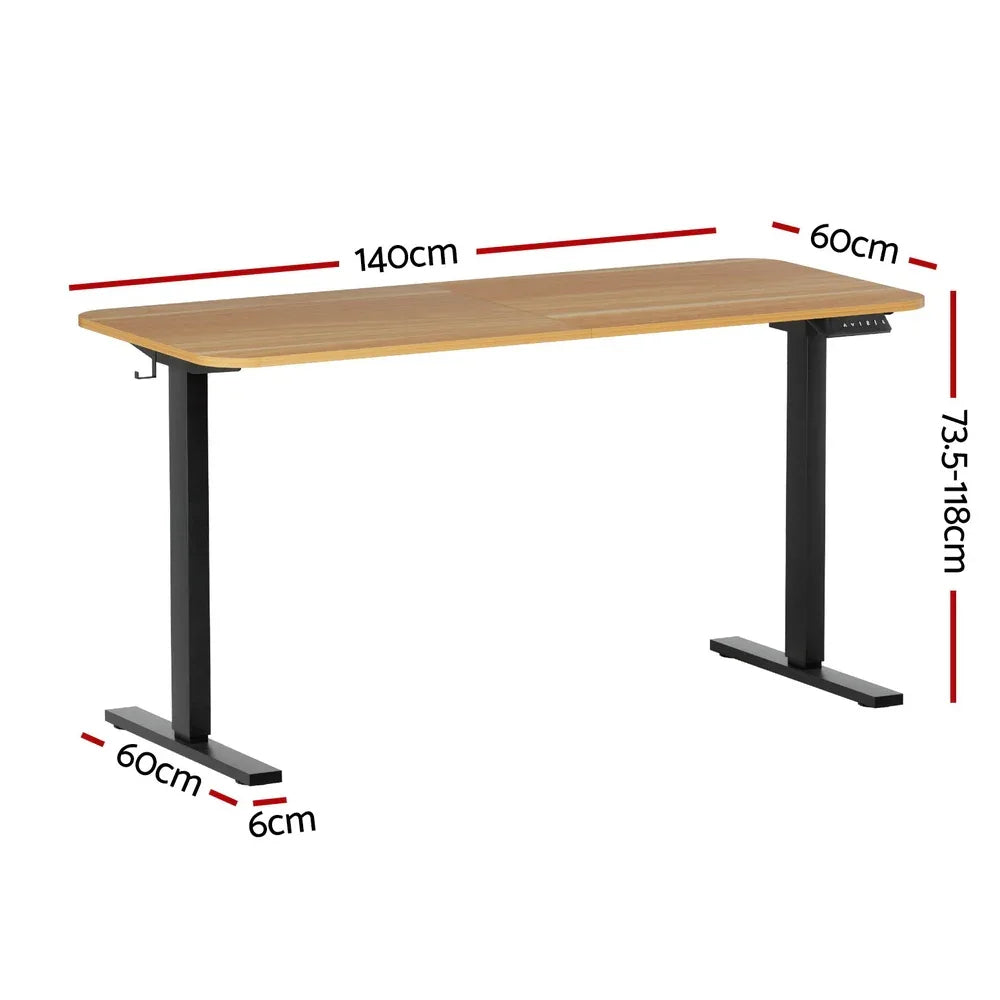 Artiss Electric Standing Desk 140cm Adjustable Height Motorised Home Office Desk Oak Black - Mekamart Australia