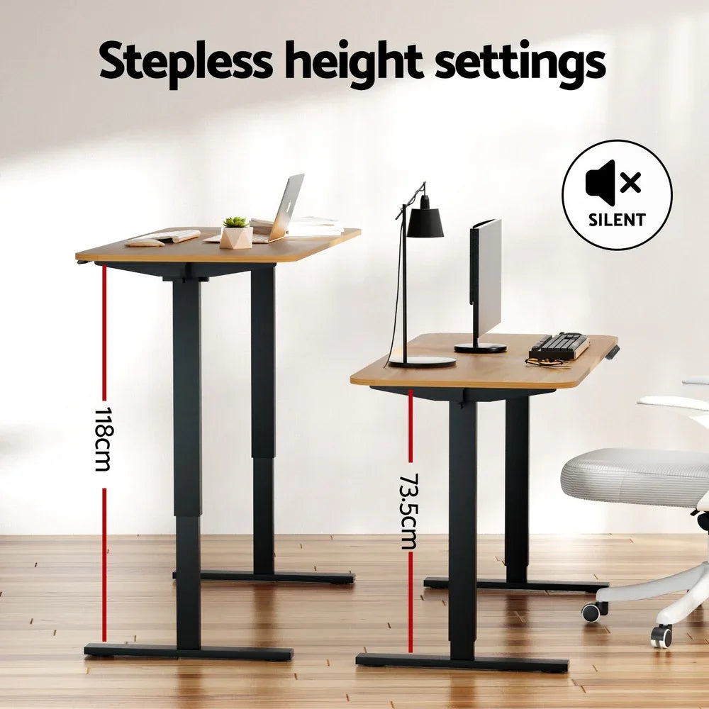 Artiss Electric Standing Desk 140cm Adjustable Height Motorised Home Office Desk Oak Black - Mekamart Australia