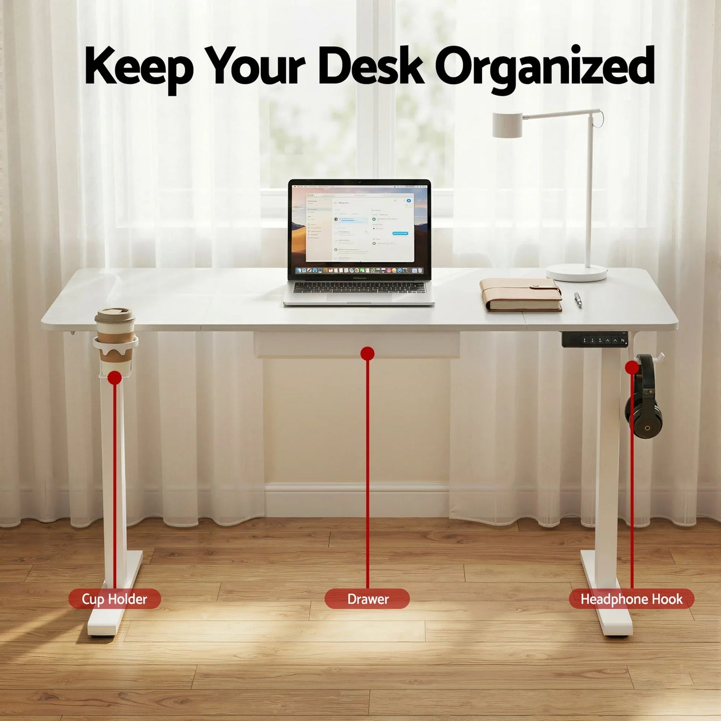 Artiss Electric Standing Desk 140cm Adjustable Height Motorised Home Office Desk Drawer - Mekamart Australia