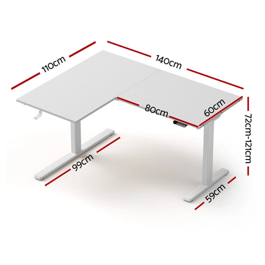 Artiss L-Shape Standing Desk Sit Stand Up Height Adjustable Electric Motorised White - Mekamart Australia