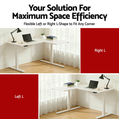 Artiss L-Shape Standing Desk Sit Stand Up Height Adjustable Electric Motorised White - Mekamart Australia