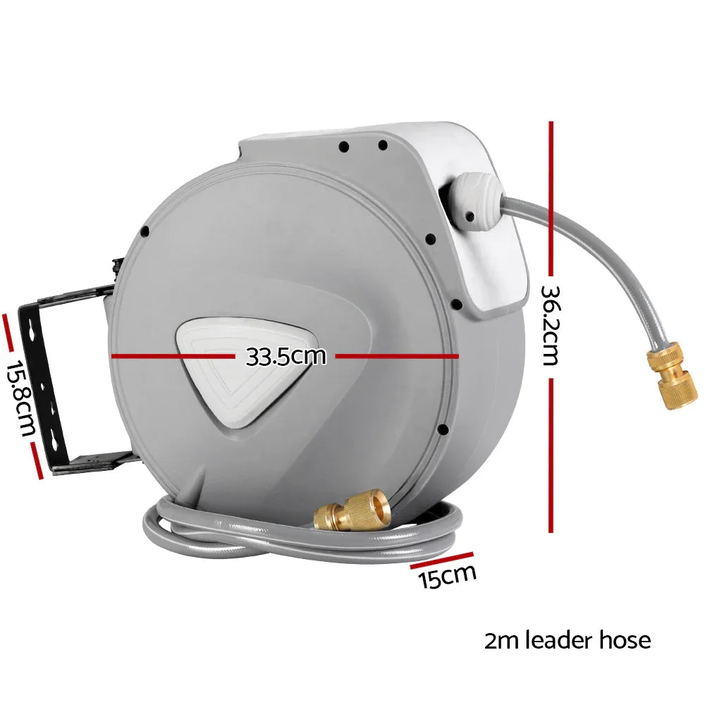 Water Hose Reel 20M Retractable Auto Rewind Garden Brass Spray Gun - Mekamart Australia