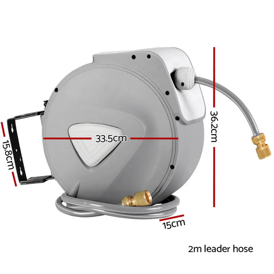 Water Hose Reel 20M Retractable Auto Rewind Garden Brass Spray Gun - Mekamart Australia