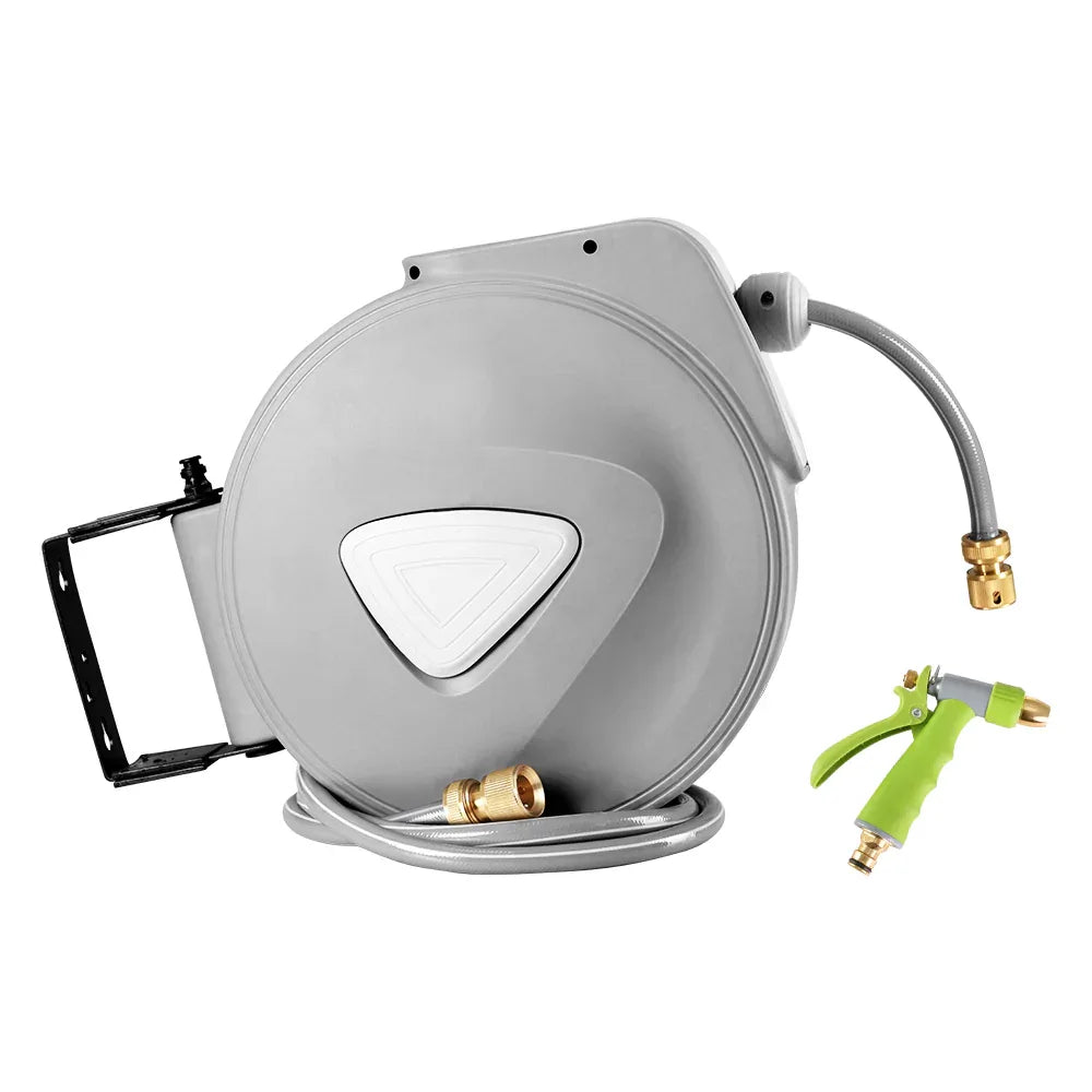 Water Hose Reel 20M Retractable Auto Rewind Garden Brass Spray Gun - Mekamart Australia