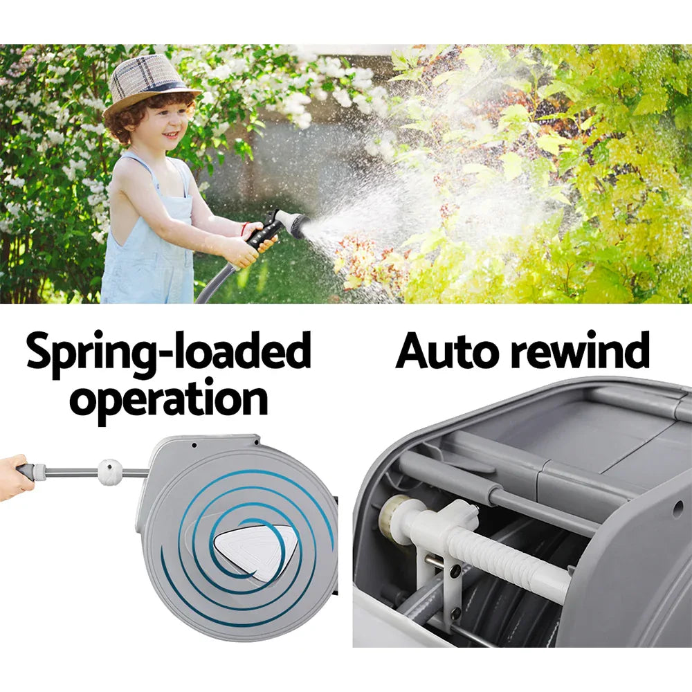 Water Hose Reel 20M Retractable Auto Rewind Spray Gun Garden - Mekamart Australia