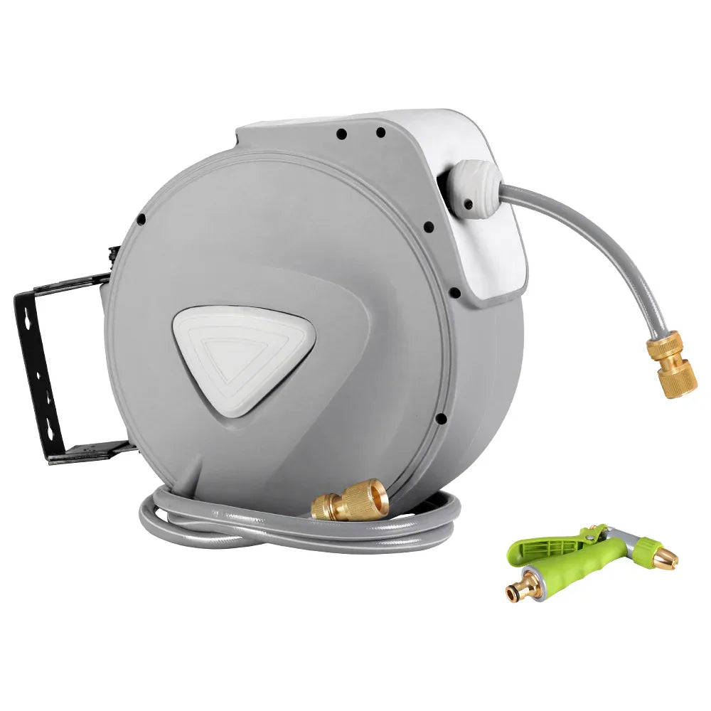 Water Hose Reel 30M Retractable Garden Auto Rewind Brass Spray Gun - Mekamart Australia