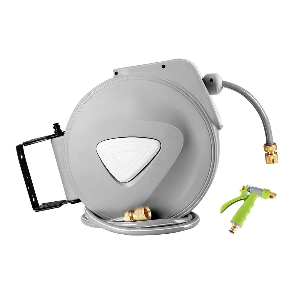 Water Hose Reel 30M Retractable Garden Auto Rewind Brass Spray Gun - Mekamart Australia