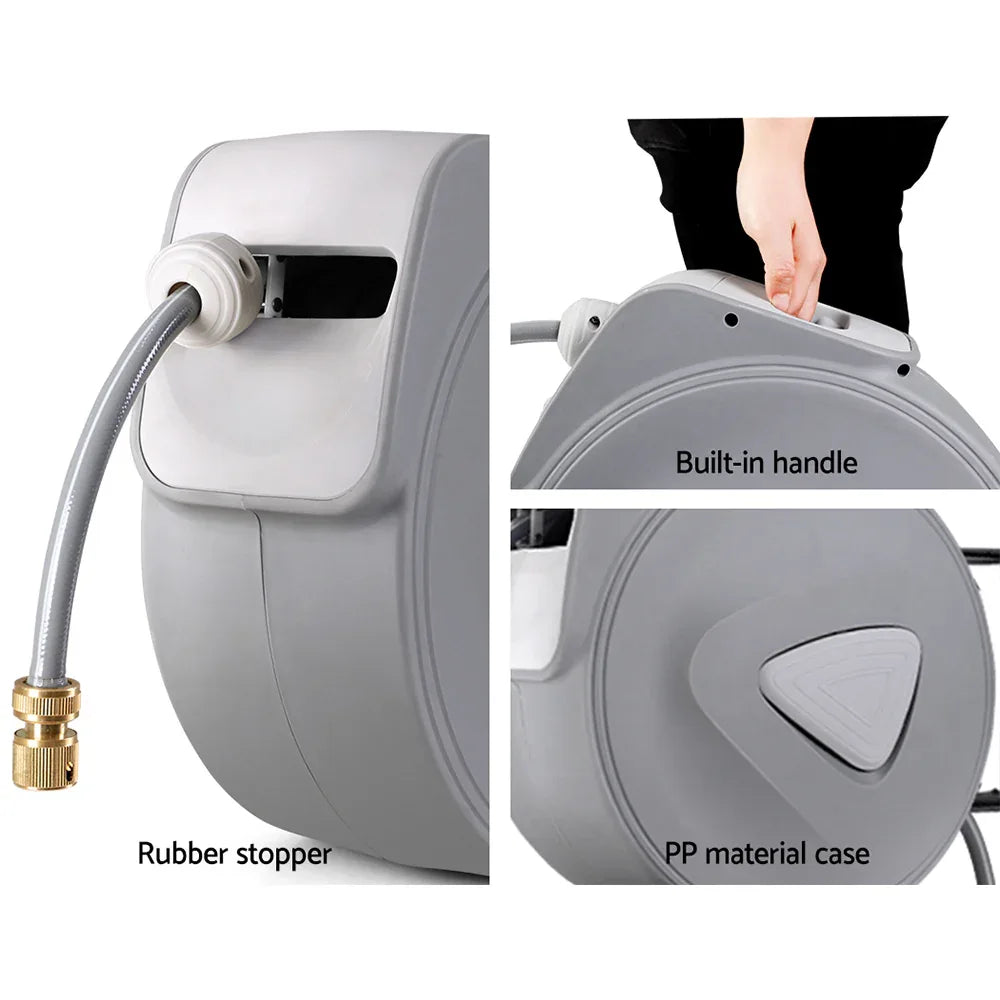Water Hose Reel 30M Retractable Garden Auto Rewind Brass Spray Gun - Mekamart Australia