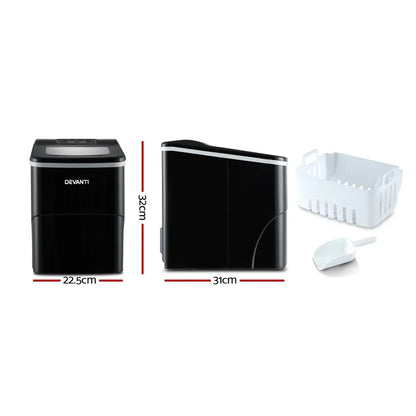 DEVANTi Portable Ice Cube Maker Machine 2L Home Bar Benchtop Easy Quick Black - Mekamart Australia