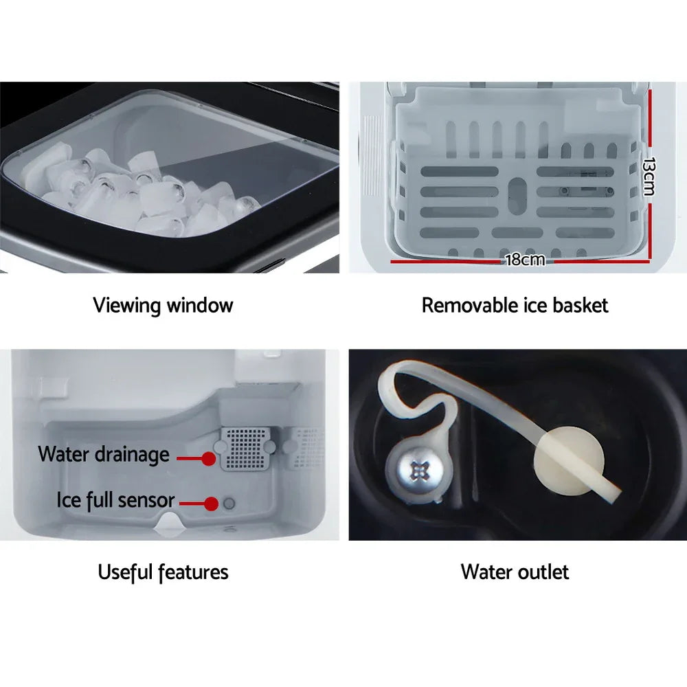 DEVANTi Portable Ice Cube Maker Machine 2L Home Bar Benchtop Easy Quick Black - Mekamart Australia