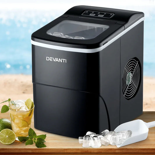 DEVANTi Portable Ice Cube Maker Machine 2L Home Bar Benchtop Easy Quick Black - Mekamart Australia
