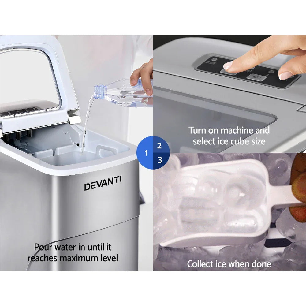 Devanti Portable Ice Cube Maker - Silver - Mekamart Australia