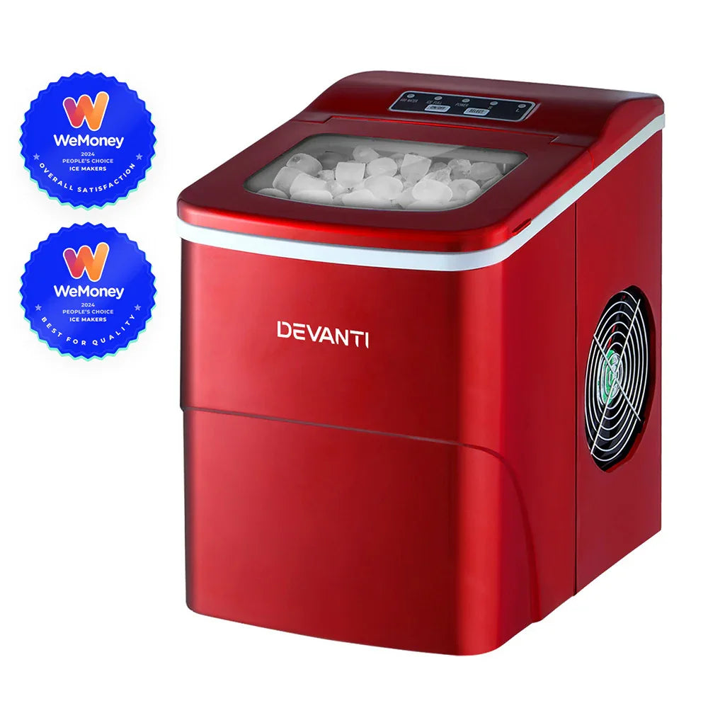 DEVANTi Portable Ice Cube Maker Machine 2L Home Bar Benchtop Easy Quick Red - Mekamart Australia