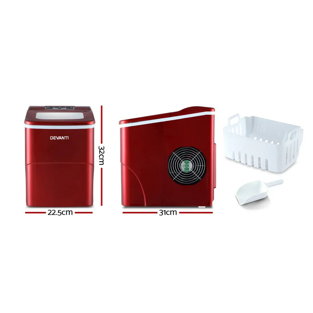 DEVANTi Portable Ice Cube Maker Machine 2L Home Bar Benchtop Easy Quick Red - Mekamart Australia