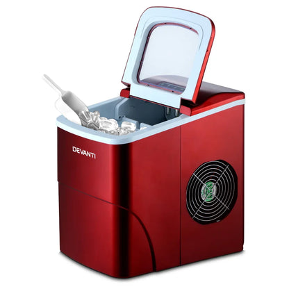 DEVANTi Portable Ice Cube Maker Machine 2L Home Bar Benchtop Easy Quick Red - Mekamart Australia