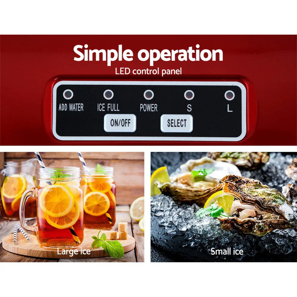 DEVANTi Portable Ice Cube Maker Machine 2L Home Bar Benchtop Easy Quick Red - Mekamart Australia