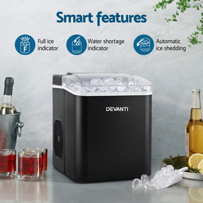 Devanti Ice Maker Machine Portable 12kg Countertop w/Self Cleaning 1.2L Black - Mekamart Australia