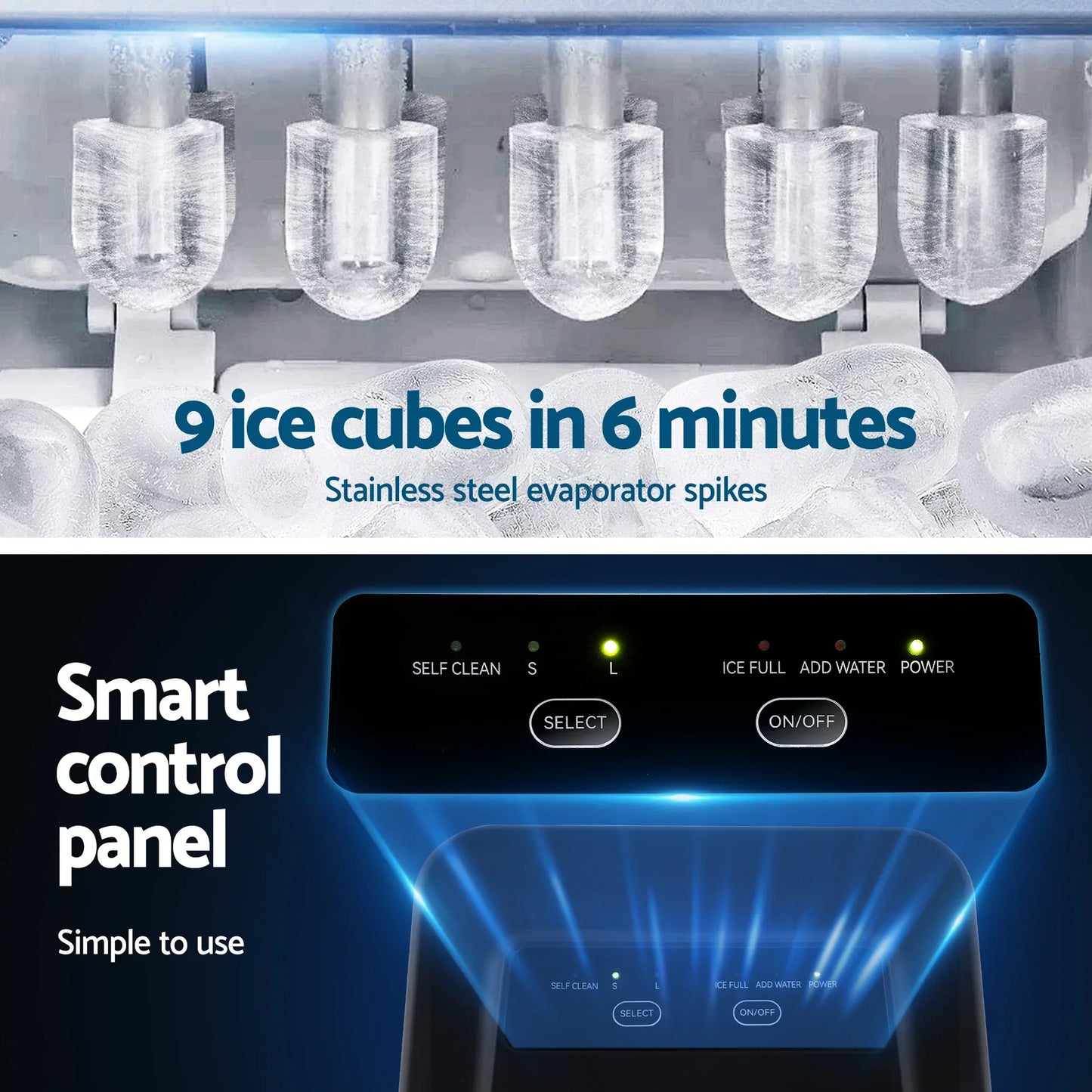 Devanti Ice Maker Machine Portable 12kg Countertop w/Self Cleaning 1.2L Black - Mekamart Australia
