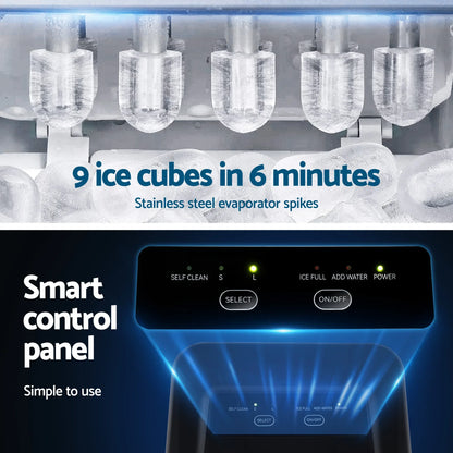 Devanti Ice Maker Machine Portable 12kg Countertop w/Self Cleaning 1.2L Black - Mekamart Australia