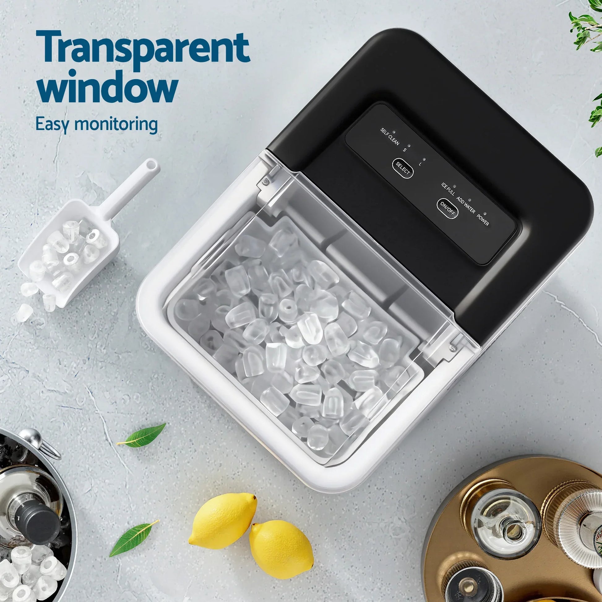 Devanti Ice Maker Machine Portable 12kg Countertop w/Self Cleaning 1.2L Black - Mekamart Australia