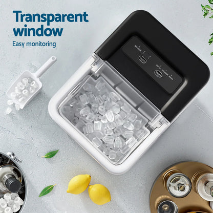 Devanti Ice Maker Machine Portable 12kg Countertop w/Self Cleaning 1.2L Black - Mekamart Australia
